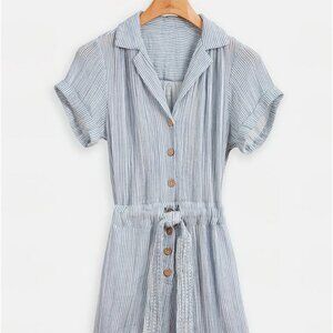 Faherty Izzy Striped Cotton Doublegauze Romper Small
